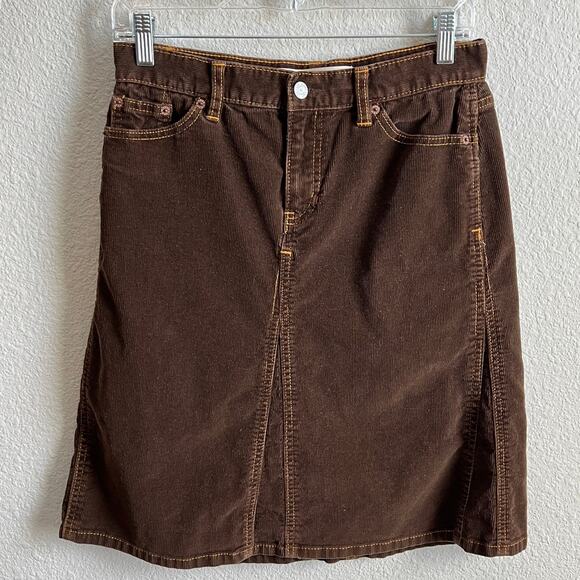 Gap Jeans Y2K Brown Corduroy A-Line Skirt Women's 4 Pockets Stretch Knee Length - Picture 1 of 4